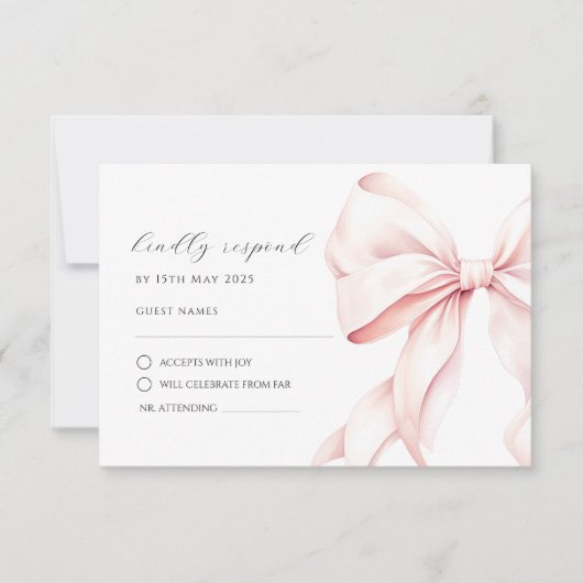 Antwoordkaart met roze lint Elegant RSVP Kaartje (Voorkant)