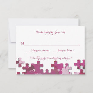 Antwoordkaart met roze puzzelstukken RSVP kaartje