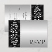 Antwoordkaart met zilveren blad rand RSVP kaartje (Voorkant / Achterkant)