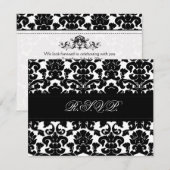 Antwoordkaart met zwart-wit damast RSVP kaartje (Voorkant / Achterkant)