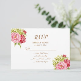 Antwoordkaart Pioenrozen en Hortensia's RSVP Kaartje