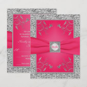 Antwoordkaart | Roze, NEP Zilverfolie, Bloemen Kaart (Voorkant / Achterkant)