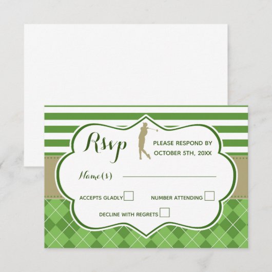 Antwoordkaart RSVP golf groen goud Kaart (Voorkant / Achterkant)