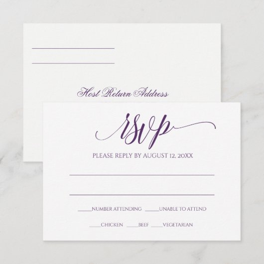 Antwoordkaart RSVP | Luxe Calligraphy (Pruim) Kaart (Voorkant / Achterkant)