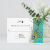 Antwoordkaart RSVP Pauwveren Art Deco Stijl (Staand voorkant)