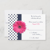 Antwoordkaart Trouw Navy Wit Stippen Roze Margriet RSVP Kaartje (Voorkant)