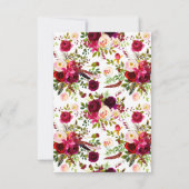 Antwoordkaart Trouwfeest - Burgundy Bloemen, Veren Kaart (Achterkant)