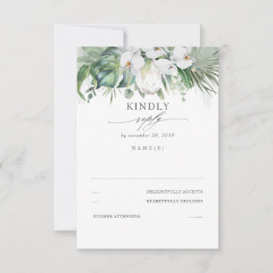 Antwoordkaart trouwfeest witte orchideeën en konin RSVP kaartje