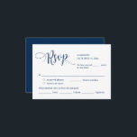 Antwoordkaart trouwuitnodiging RSVP, maaltijdoptie Informatiekaartje<br><div class="desc">Dit is de mooie moderne romantische RSVP (Antwoord) bijgevoegde kaart,  in een klassiek donkerblauw thema,  waar je kunt bewerken,  de kleur en het formaat kunt wijzigen volgens je RSVP-details van de uitnodiging,  om de maaltijdopties,  gereserveerde stoelen,  aantal aanwezigen en songverzoekopties toe te voegen.</div>