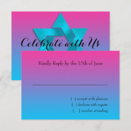 Antwoordkaart Turquoise naar Roze Ombre met Ster RSVP Kaartje