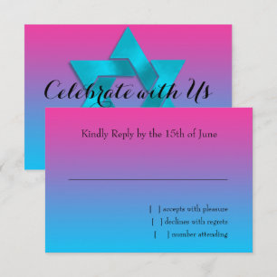 Antwoordkaart Turquoise naar Roze Ombre met Ster RSVP Kaartje