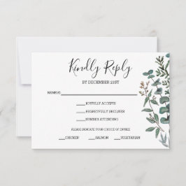 Antwoordkaart van dennen en eucalyptus RSVP kaartje
