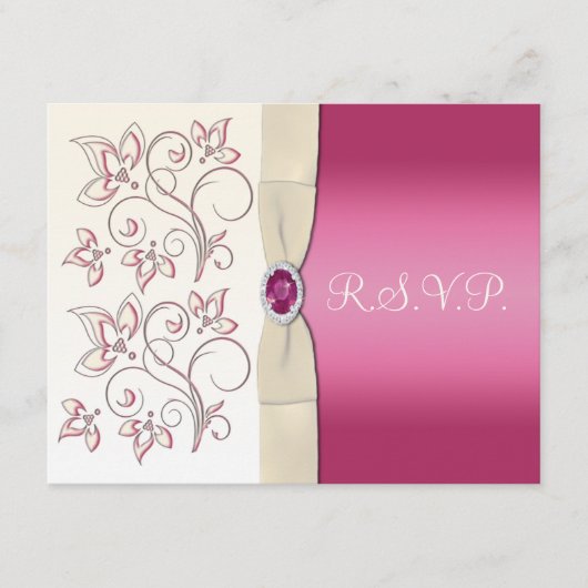 Antwoordkaart van ivoor en roze RSVP kaartje (Voorkant)