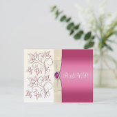Antwoordkaart van ivoor en roze RSVP kaartje (Staand voorkant)