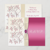 Antwoordkaart van ivoor en roze RSVP kaartje (Voorkant / Achterkant)