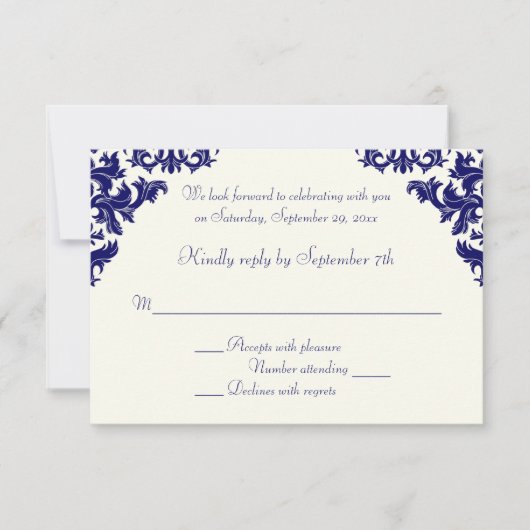 Antwoordkaart van Navy en Ivory Damask Kaart (Voorkant)
