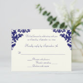 Antwoordkaart van Navy en Ivory Damask Kaart (Staand voorkant)