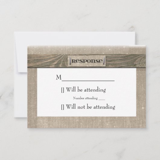 Antwoordkaart van robuuste hout en canvas RSVP kaartje (Voorkant)