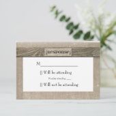 Antwoordkaart van robuuste hout en canvas RSVP kaartje (Staand voorkant)