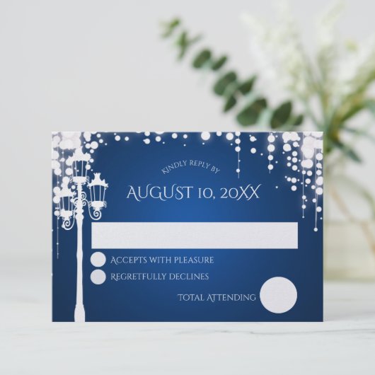 Antwoordkaart voor bruiloft met glanzende lantaarn RSVP kaartje (Staand voorkant)