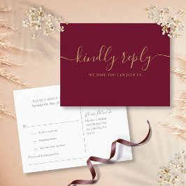 Antwoordkaart voor Burgundy en Gouden Liedverzoek Uitnodiging Briefkaart