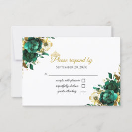 Antwoordkaart voor Emerald and Gold Quinceñera RSVP Kaartje