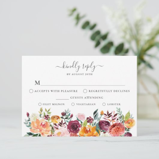 Antwoordkaart voor herfstbloemen met maaltijdkeuze kaart (Staand voorkant)