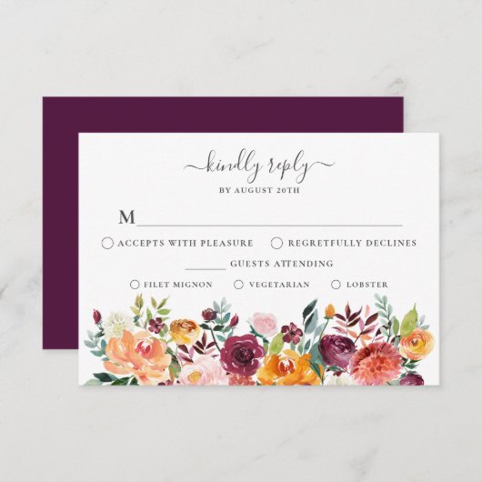 Antwoordkaart voor herfstbloemen met maaltijdkeuze kaart (Voorkant / Achterkant)