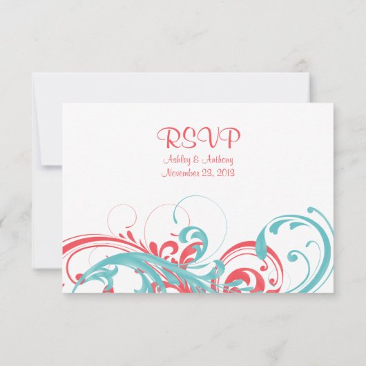 Antwoordkaart voor koraal en aqua bloemen bruiloft RSVP kaartje (Achterkant)