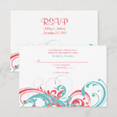Antwoordkaart voor koraal en aqua bloemen bruiloft RSVP kaartje (Voorkant / Achterkant)