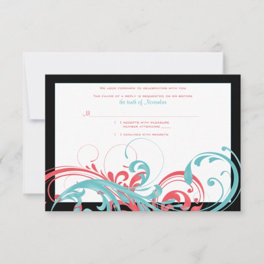 Antwoordkaart voor koraal en aqua bloemen-huwelijk RSVP kaartje (Voorkant)