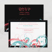 Antwoordkaart voor koraal en aqua bloemen-huwelijk RSVP kaartje (Voorkant / Achterkant)