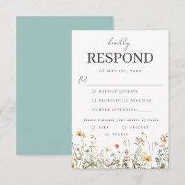 Antwoordkaart voor maaltijdkeuze met wilde bloemen RSVP kaartje