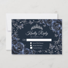 Antwoordkaart voor Navy Silver Quinceanera RSVP Kaartje