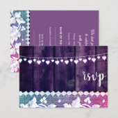 Antwoordkaart voor rustieke bruiloft – Paars & Roz Kaart (Voorkant / Achterkant)