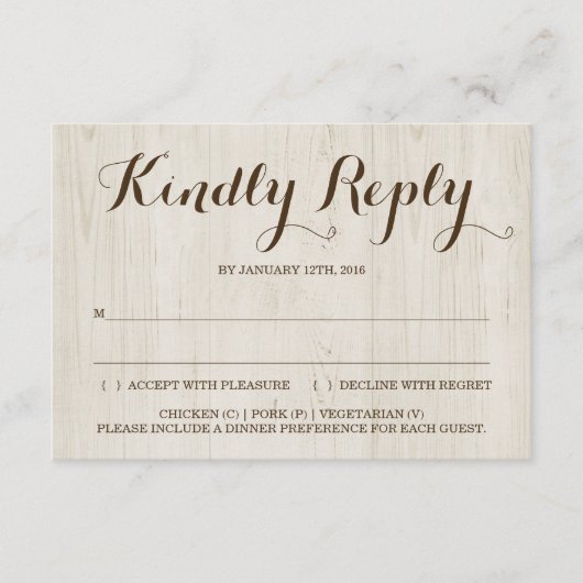 Antwoordkaart voor rustieke uitnodiging (Voorkant)