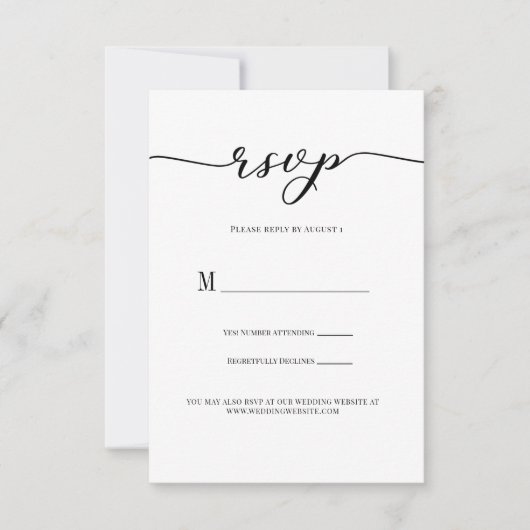 Antwoordkaart voor trouwfeest met zwarte script R. Kaart (Voorkant)