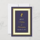 Antwoordkaart voor trouwfeest Navy Gold Seahorse N RSVP Kaartje (Voorkant)