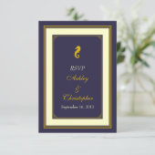 Antwoordkaart voor trouwfeest Navy Gold Seahorse N RSVP Kaartje (Staand voorkant)