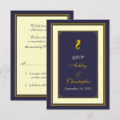 Antwoordkaart voor trouwfeest Navy Gold Seahorse N RSVP Kaartje (Voorkant / Achterkant)