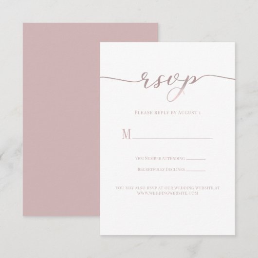 Antwoordkaart voor trouwfeest roze script kaart (Voorkant / Achterkant)