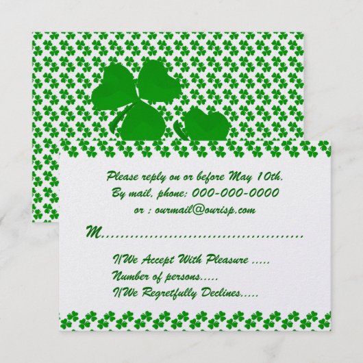 Antwoordkaart voor trouwkaart Lucky Clover RSVP Kaartje (Voorkant / Achterkant)