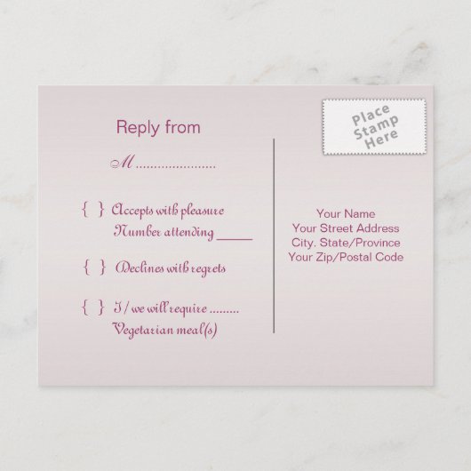 Antwoordkaart voor uitnodiging (RSVP) met roze pio (Achterkant)