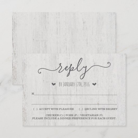 Antwoordkaart voor uitnodiging | Rustieke Romantie (Voorkant / Achterkant)