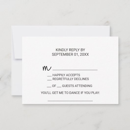 Antwoordkaart voor verzoek om liedje voor Love Hea RSVP Kaartje (Achterkant)