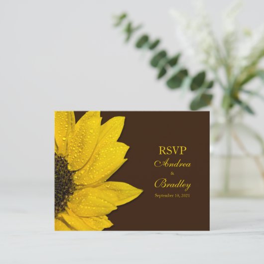 Antwoordkaart Zonnebloem Bruiloft RSVP Kaartje (Staand voorkant)