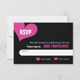 Antwoordkaart - Zwart met Roze Harten RSVP Kaartje