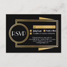 Antwoordkaarten Art Deco RSVP jaren 20 Goud Zwart Kaart