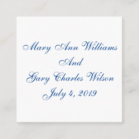 Antwoordkaarten in blauw en wit informatiekaartje (Achterkant)