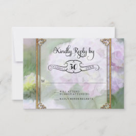 Antwoordkaarten Monet stijl gouden lijst Hydrangea RSVP Kaartje